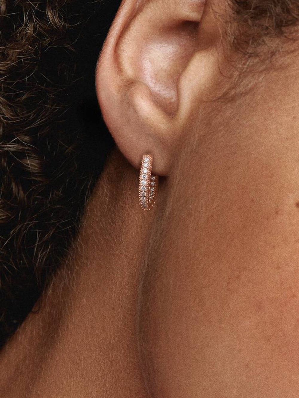 Rose Gold Pavรฉ Pandora Hoop Earrings - Classic Sparkle